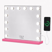 Livingbright - Make Up Spiegel - Hollywood Spiegel met Verlichting 50X40CM - 3 Lichtkleuren - Dimbaar - USB Oplader - Roze - afbeelding 1
