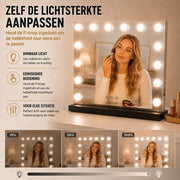 Livingbright - Make Up Spiegel - Hollywood Spiegel met Verlichting 50X40CM - 3 Lichtkleuren - Dimbaar - USB Oplader - Zwart - afbeelding 1