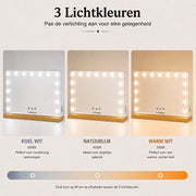 Livingbright - Make Up Spiegel - Hollywood Spiegel met Verlichting 58X46CM - 3 Lichtkleuren - Dimbaar - USB Oplader - Goud - afbeelding 3