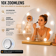 Livingbright - Make Up Spiegel Rond - Hollywood Spiegel met Verlichting 40X47CM - 3 Lichtkleuren - Dimbaar - USB Oplader - Goud - afbeelding 3