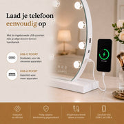 Livingbright - Make Up Spiegel Rond - Hollywood Spiegel met Verlichting 40X47CM - 3 Lichtkleuren - Dimbaar - USB Oplader - Wit - afbeelding 3