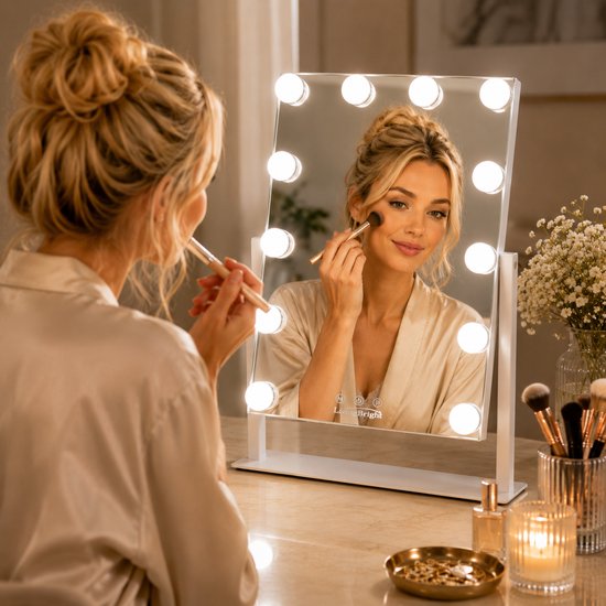 Livingbright - Make Up Spiegel met Verlichting - Kantelbaar - Rechthoekig - Wit - afbeelding 1