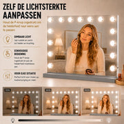 Livingbright - Make Up Spiegel - Hollywood Spiegel met Verlichting 58X46CM - 3 Lichtkleuren - Dimbaar - USB Oplader - Grijs - afbeelding 3