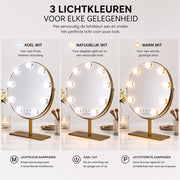 Livingbright - Make Up Spiegel met Verlichting - Rond - Roterend - 9 Leds - Goud - afbeelding 4