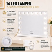 Livingbright - Make Up Spiegel - Hollywood Spiegel met Verlichting 58X46CM - 3 Lichtkleuren - Dimbaar - USB Oplader - Wit - afbeelding 3