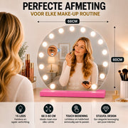 Livingbright - Make Up Spiegel Rond - Hollywood Spiegel met Verlichting 60X66CM - 3 Lichtkleuren - Dimbaar - USB Oplader - Roze - afbeelding 9