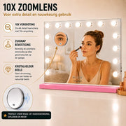 Livingbright - Make Up Spiegel - Hollywood Spiegel met Verlichting 58X46CM - 3 Lichtkleuren - Dimbaar - USB Oplader - Roze - afbeelding 12
