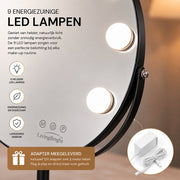 Livingbright - Make Up Spiegel met Verlichting - Rond - Roterend - 9 Leds - Zwart - afbeelding 2