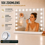 Livingbright - Make Up Spiegel - Hollywood Spiegel met Verlichting 80X60CM - 3 Lichtkleuren - Dimbaar - USB Oplader - Wit - afbeelding 4