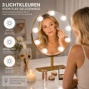 Livingbright - Make Up Spiegel met Verlichting - Rond - Roterend - 9 Leds - Goud - afbeelding 5