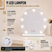 Livingbright - Make Up Spiegel Rond - Hollywood Spiegel met Verlichting 40X47CM - 3 Lichtkleuren - Dimbaar - USB Oplader - Wit - afbeelding 4