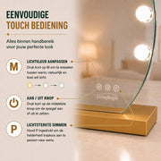 Livingbright - Make Up Spiegel Rond - Hollywood Spiegel met Verlichting 40X47CM - 3 Lichtkleuren - Dimbaar - USB Oplader - Goud - afbeelding 4