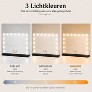Livingbright - Make Up Spiegel - Hollywood Spiegel met Verlichting 58X46CM - 3 Lichtkleuren - Dimbaar - USB Oplader - Zwart - afbeelding 4