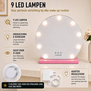 Livingbright - Make Up Spiegel Rond - Hollywood Spiegel met Verlichting 40X47CM - 3 Lichtkleuren - Dimbaar - USB Oplader - Roze - afbeelding 4