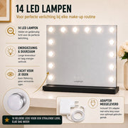Livingbright - Make Up Spiegel - Hollywood Spiegel met Verlichting 50X40CM - 3 Lichtkleuren - Dimbaar - USB Oplader - Zwart - afbeelding 2