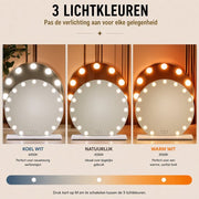 Livingbright - Make Up Spiegel Rond - Hollywood Spiegel met Verlichting 60X66CM - 3 Lichtkleuren - Dimbaar - USB Oplader - Wit - afbeelding 3
