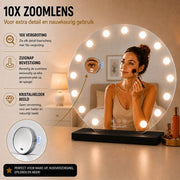 Livingbright - Make Up Spiegel Rond - Hollywood Spiegel met Verlichting 60X66CM - 3 Lichtkleuren - Dimbaar - USB Oplader - Zwart - afbeelding 4