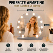 Livingbright - Make Up Spiegel Rond - Hollywood Spiegel met Verlichting 50X55CM - 3 Lichtkleuren - Dimbaar - USB Oplader - Grijs - afbeelding 12