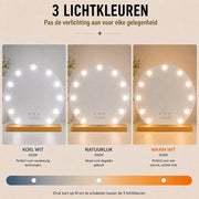 Livingbright - Make Up Spiegel Rond - Hollywood Spiegel met Verlichting 50X55CM - 3 Lichtkleuren - Dimbaar - USB Oplader - Goud - afbeelding 11