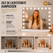 Livingbright - Make Up Spiegel - Hollywood Spiegel met Verlichting 80X60CM - 3 Lichtkleuren - Dimbaar - USB Oplader - Wit - afbeelding 5