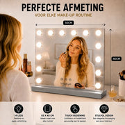 Livingbright - Make Up Spiegel - Hollywood Spiegel met Verlichting 50X40CM - 3 Lichtkleuren - Dimbaar - USB Oplader - Grijs - afbeelding 3