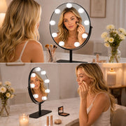 Livingbright - Make Up Spiegel met Verlichting - Rond - Roterend - 9 Leds - Zwart - afbeelding 3