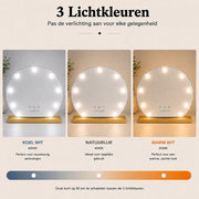 Livingbright - Make Up Spiegel Rond - Hollywood Spiegel met Verlichting 40X47CM - 3 Lichtkleuren - Dimbaar - USB Oplader - Goud - afbeelding 5