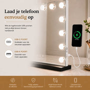 Livingbright - Make Up Spiegel - Hollywood Spiegel met Verlichting 58X46CM - 3 Lichtkleuren - Dimbaar - USB Oplader - Zwart - afbeelding 5