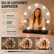 Livingbright - Make Up Spiegel Rond - Hollywood Spiegel met Verlichting 40X47CM - 3 Lichtkleuren - Dimbaar - USB Oplader - Zwart - afbeelding 5