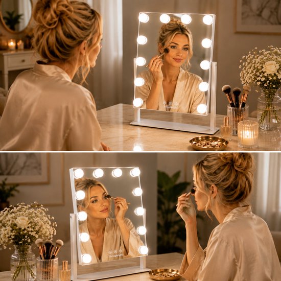 Livingbright - Make Up Spiegel met Verlichting - Kantelbaar - Rechthoekig - Wit - afbeelding 3