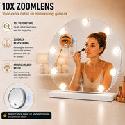 Livingbright - Make Up Spiegel Rond - Hollywood Spiegel met Verlichting 40X47CM - 3 Lichtkleuren - Dimbaar - USB Oplader - Wit - afbeelding 5