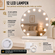 Livingbright - Make Up Spiegel Rond - Hollywood Spiegel met Verlichting 50X55CM - 3 Lichtkleuren - Dimbaar - USB Oplader - Wit - afbeelding 5