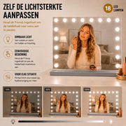 Livingbright - Make Up Spiegel - Hollywood Spiegel met Verlichting 80X60CM - 3 Lichtkleuren - Dimbaar - USB Oplader - Grijs - afbeelding 4