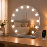 Livingbright - Make Up Spiegel Rond - Hollywood Spiegel met Verlichting 50X55CM - 3 Lichtkleuren - Dimbaar - USB Oplader - Grijs - afbeelding 8