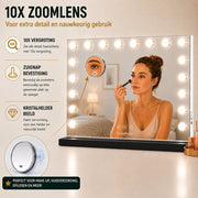 Livingbright - Make Up Spiegel - Hollywood Spiegel met Verlichting 80X60CM - 3 Lichtkleuren - Dimbaar - USB Oplader - Zwart - afbeelding 5