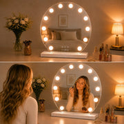 Livingbright - Make Up Spiegel Rond - Hollywood Spiegel met Verlichting 50X55CM - 3 Lichtkleuren - Dimbaar - USB Oplader - Wit - afbeelding 6