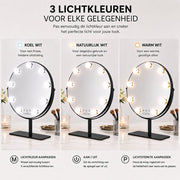 Livingbright - Make Up Spiegel met Verlichting - Rond - Roterend - 9 Leds - Zwart - afbeelding 4