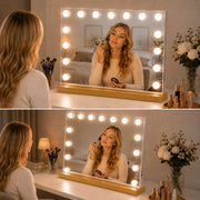 Livingbright - Make Up Spiegel - Hollywood Spiegel met Verlichting 58X46CM - 3 Lichtkleuren - Dimbaar - USB Oplader - Goud - afbeelding 6