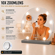 Livingbright - Make Up Spiegel Rond - Hollywood Spiegel met Verlichting 40X47CM - 3 Lichtkleuren - Dimbaar - USB Oplader - Grijs - afbeelding 6