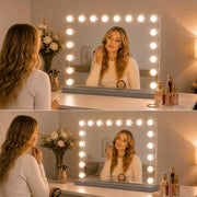 Livingbright - Make Up Spiegel - Hollywood Spiegel met Verlichting 80X60CM - 3 Lichtkleuren - Dimbaar - USB Oplader - Grijs - afbeelding 7