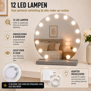 Livingbright - Make Up Spiegel Rond - Hollywood Spiegel met Verlichting 50X55CM - 3 Lichtkleuren - Dimbaar - USB Oplader - Grijs - afbeelding 5