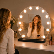 Livingbright - Make Up Spiegel Rond - Hollywood Spiegel met Verlichting 50X55CM - 3 Lichtkleuren - Dimbaar - USB Oplader - Zwart - afbeelding 8