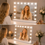 Livingbright - Make Up Spiegel - Hollywood Spiegel met Verlichting 58X46CM - 3 Lichtkleuren - Dimbaar - USB Oplader - Wit - afbeelding 7