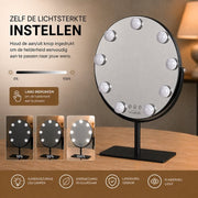 Livingbright - Make Up Spiegel met Verlichting - Rond - Roterend - 9 Leds - Zwart - afbeelding 5