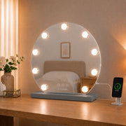 Livingbright - Make Up Spiegel Rond - Hollywood Spiegel met Verlichting 40X47CM - 3 Lichtkleuren - Dimbaar - USB Oplader - Grijs - afbeelding 7
