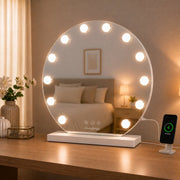 Livingbright - Make Up Spiegel Rond - Hollywood Spiegel met Verlichting 50X55CM - 3 Lichtkleuren - Dimbaar - USB Oplader - Wit - afbeelding 7