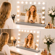 Livingbright - Make Up Spiegel - Hollywood Spiegel met Verlichting 58X46CM - 3 Lichtkleuren - Dimbaar - USB Oplader - Grijs - afbeelding 7