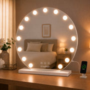 Livingbright - Make Up Spiegel Rond - Hollywood Spiegel met Verlichting 60X66CM - 3 Lichtkleuren - Dimbaar - USB Oplader - Wit - afbeelding 6