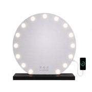 Livingbright - Make Up Spiegel Rond - Hollywood Spiegel met Verlichting 60X66CM - 3 Lichtkleuren - Dimbaar - USB Oplader - Zwart - afbeelding 1