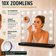 Livingbright - Make Up Spiegel - Hollywood Spiegel met Verlichting 50X40CM - 3 Lichtkleuren - Dimbaar - USB Oplader - Zwart - afbeelding 6